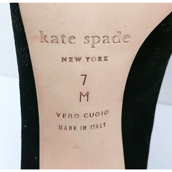 NWT Kate Spade NY Dolores Too Blk Velvet Pump Gold Sparkle Block Heel Italy 7M - Picture 9 of 11